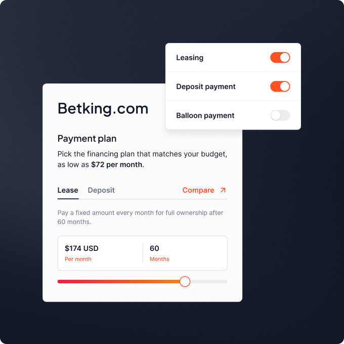 Payment plan options - Lease, Deposit, Balloon